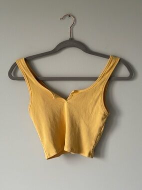 Garage Yellow Ribbed Notch Cropped Tank Top- M